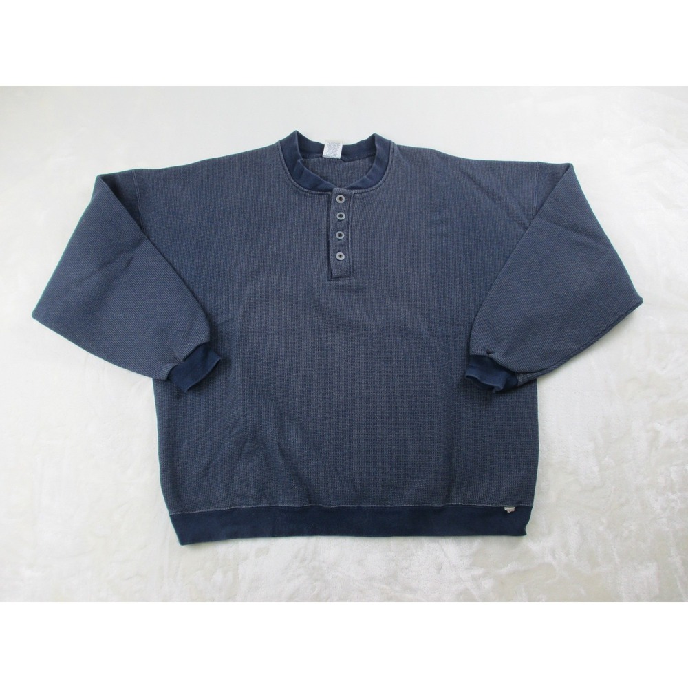 VINTAGE‎ Russell Athletic Sweater Mens Extra Large Blue Waffle Knit Thermal USA*